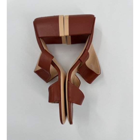 AGL Brown Moon Thong Leather Block Heel Sandals 38.5 or US 8.5 Made In Italy - Picture 8 of 11